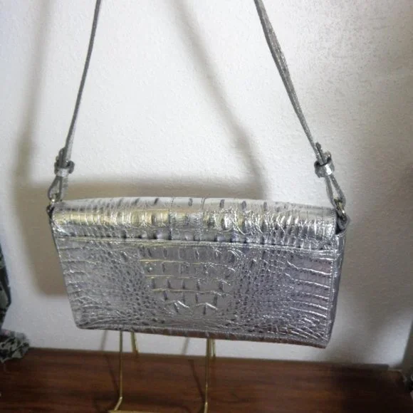 STUNNING Vintage Brahmin SILVER Melbourne Leather Shoulder Bag EXACT Clean LN - Picture 15 of 16